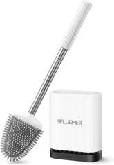 Sellemer Toilet Brush and Holder Set for Bathroom, Flexible Toilet Bowl Brush Head with Silicone Bristles, Compact Size for Storage and Organization